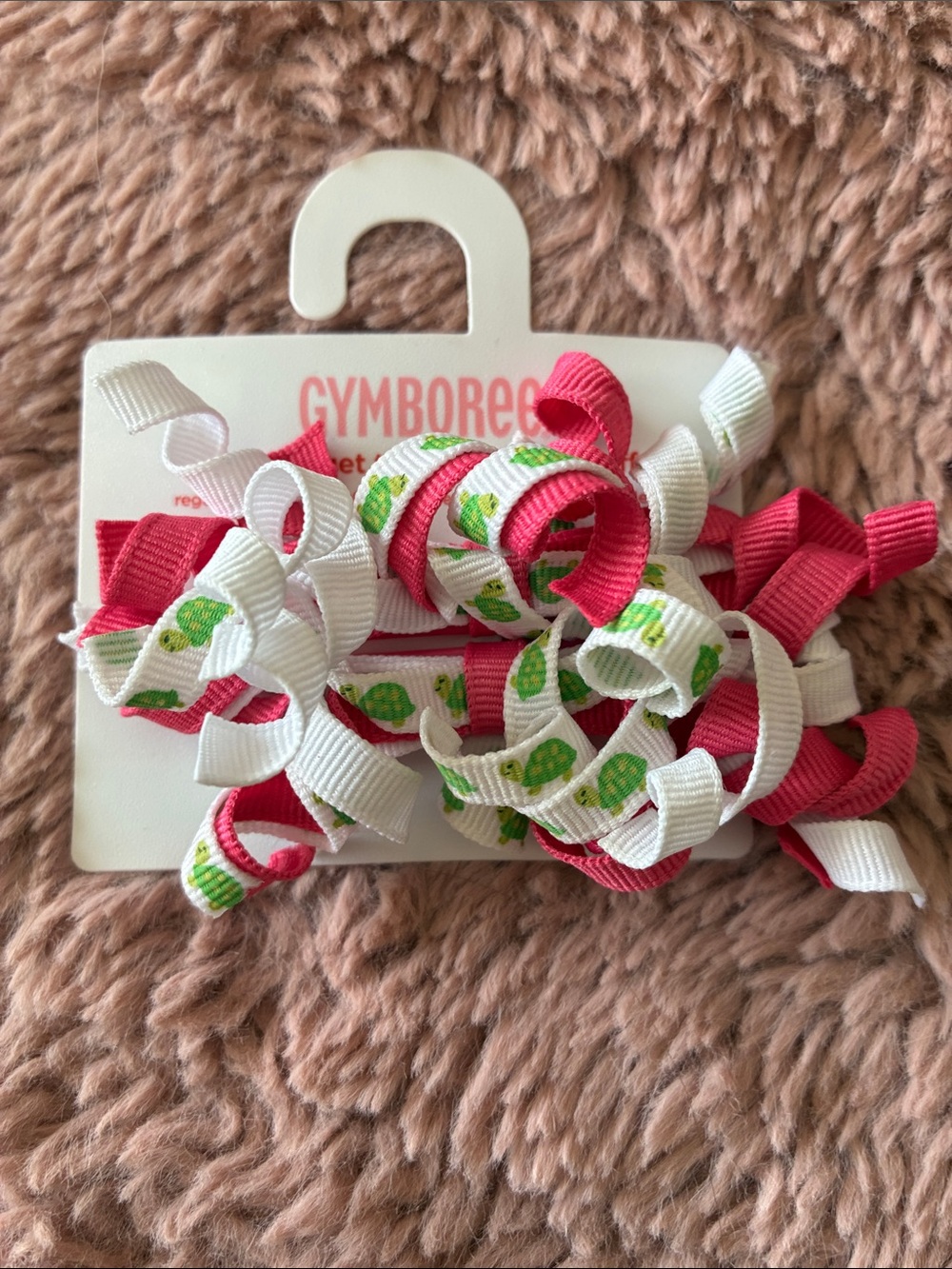 Gymboree Pink White & Green Frog Curly Ribbon Hair Ties